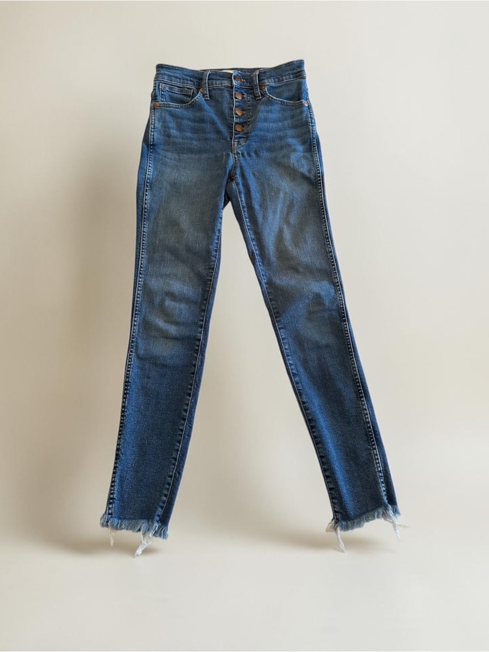 Madewell Jeans Women 26 Waist Blue Denim 10" High Rise Skinny Button Fly Raw Hem